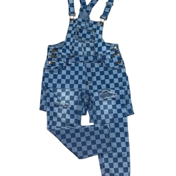 Fashion Nova Blue Checkered Skinny Jumpsuit - Picture 4 of 7